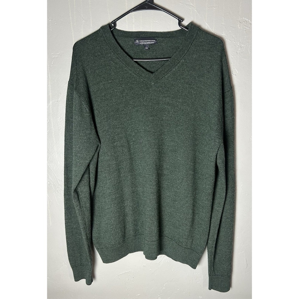 Men's Hart Shaffner Marx 100% Extra Fine Merino Wool Green Sweater Size L Golf